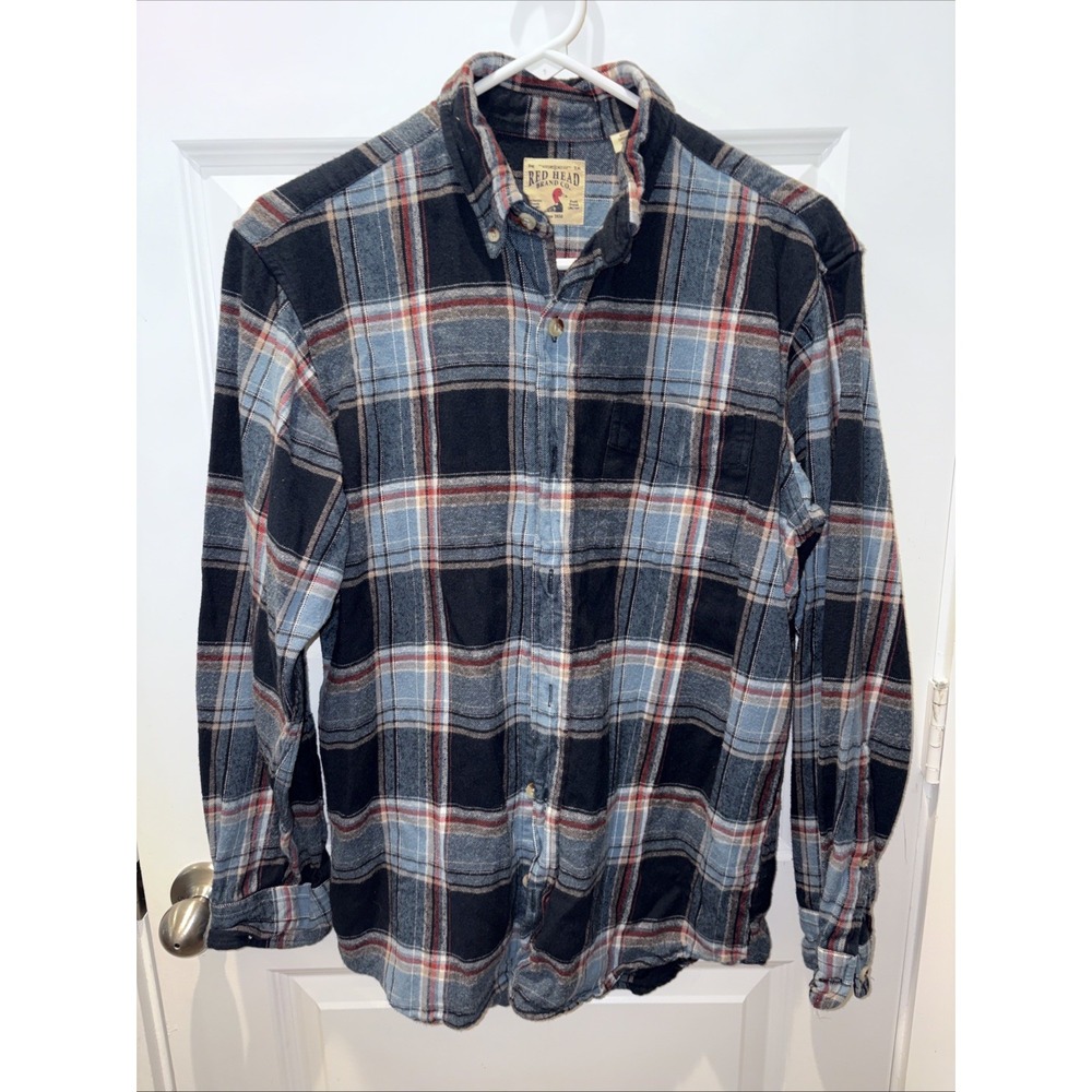RED HEAD BRAND CO Mens Blue Plaid Flannel Long Sleeve Button Up Outdoor Medium